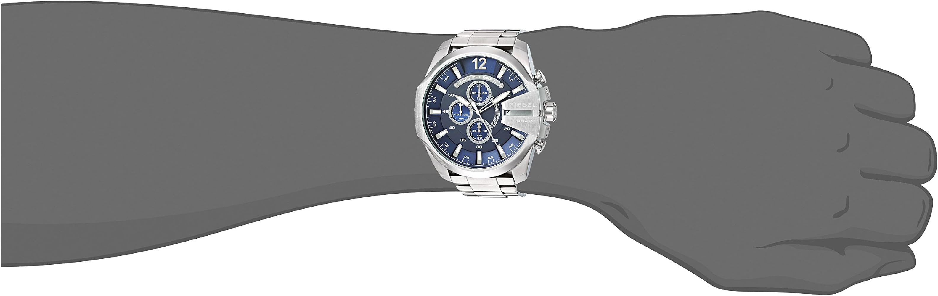 Diesel DZ4417 Mega Chief Chronograph Men's Watch – Blue Dial & Silver Stainless Steel Strap