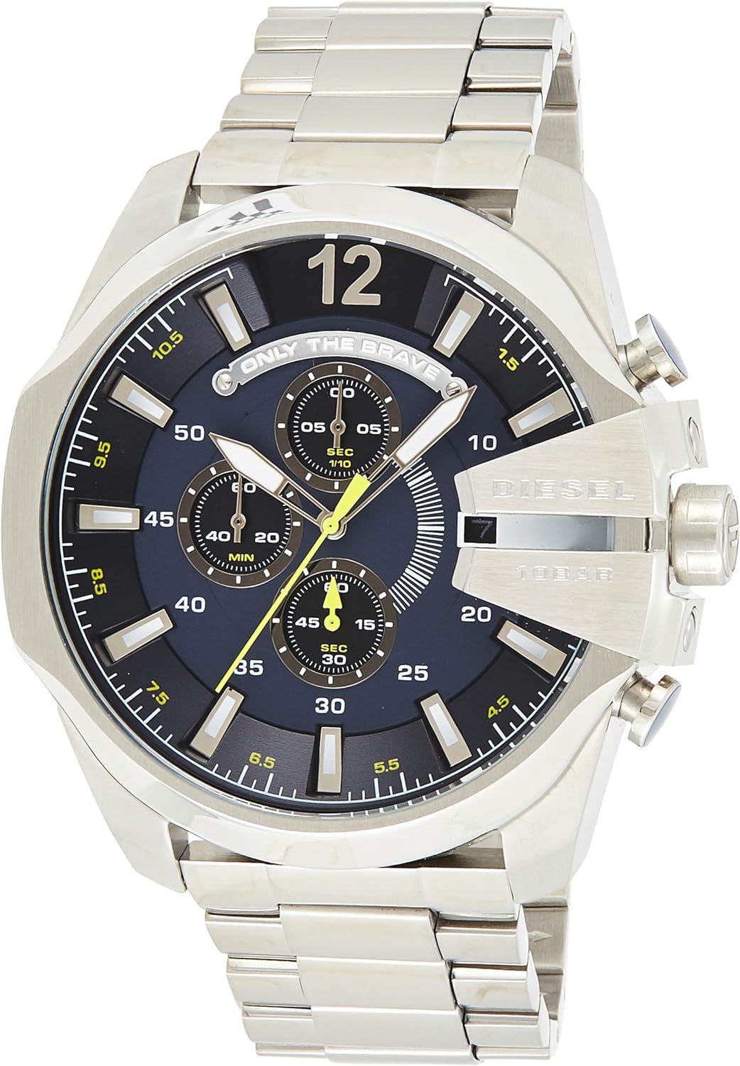 Diesel DZ4465 Mega Chief Chronograph Men's Watch – Blue Dial & Silver Stainless Steel Strap