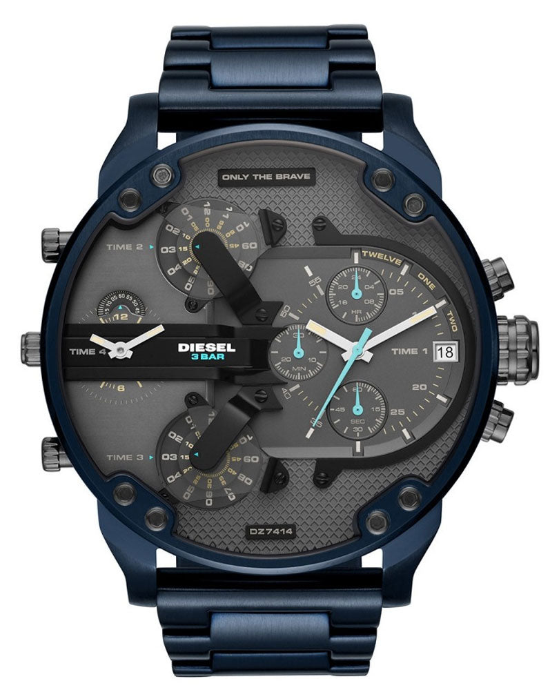 Diesel DZ7414 Daddy 2.0 Chronograph Men's Watch – Grey Dial & Blue Stainless Steel Strap