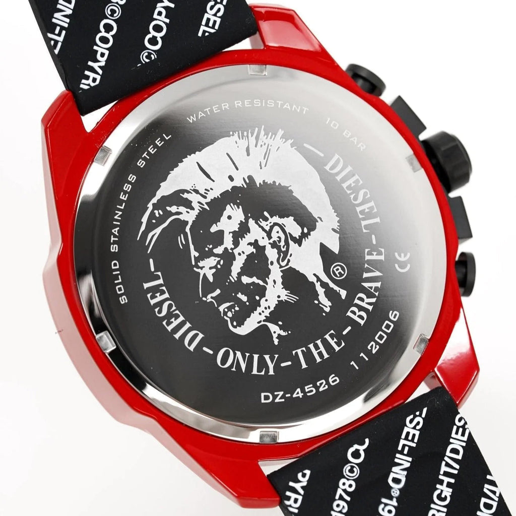 Diesel DZ4526 Mega Chief Chronograph Men's Watch – Black Dial & Red Rubber Strap