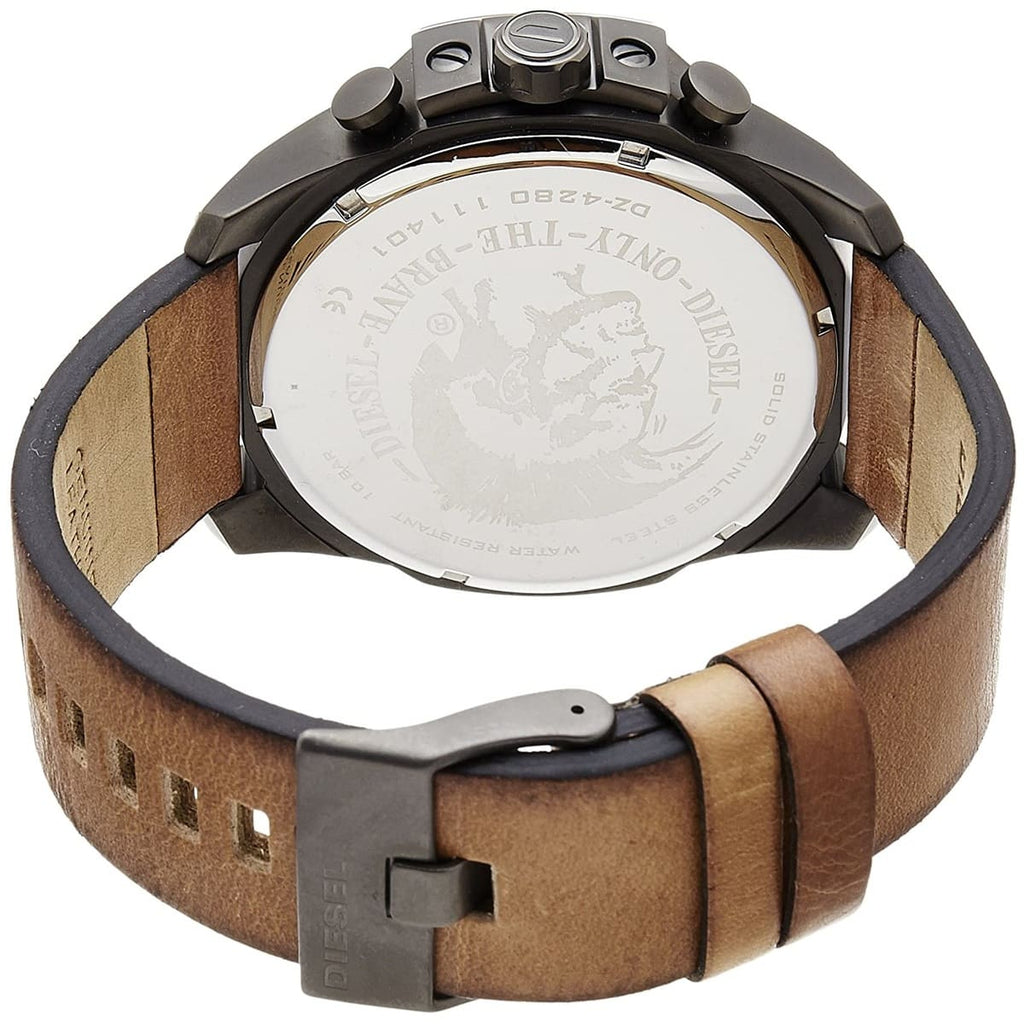 Diesel DZ4280 Mega Chief Chronograph Men's Watch – White Dial & Brown Leather Strap