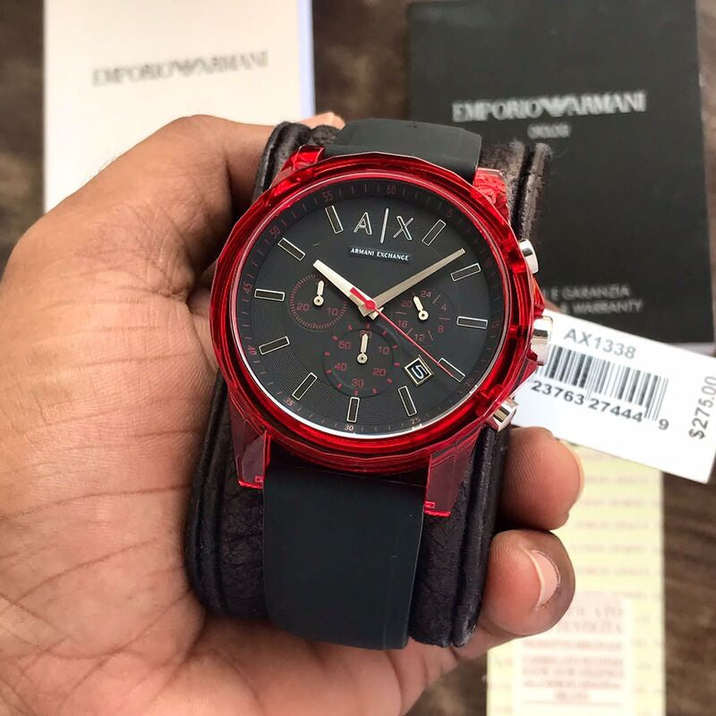 Armani Exchange Outerbanks AX1338 Men's Chronograph Watch – Black Dial with Black Silicone Strap